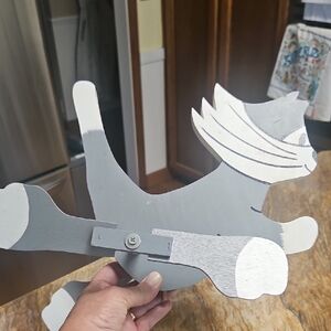 Gray and White Wooden Cat Whirligig Or Windmill
